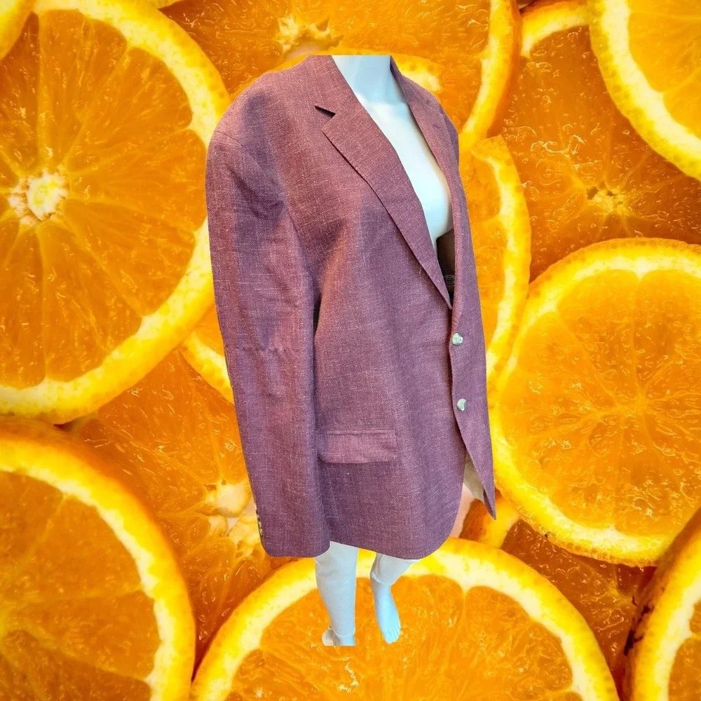 JWN‎ Traditional Fit Mens Blazer 46R Wool Linen Silk Blend Burgundy